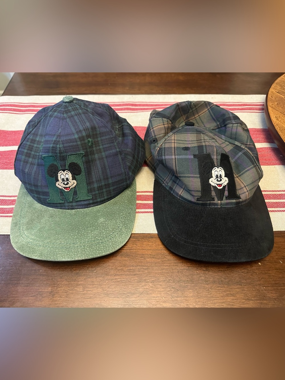 Vintage Disney Plaid Mickey Mouse Baseball Caps - set of two